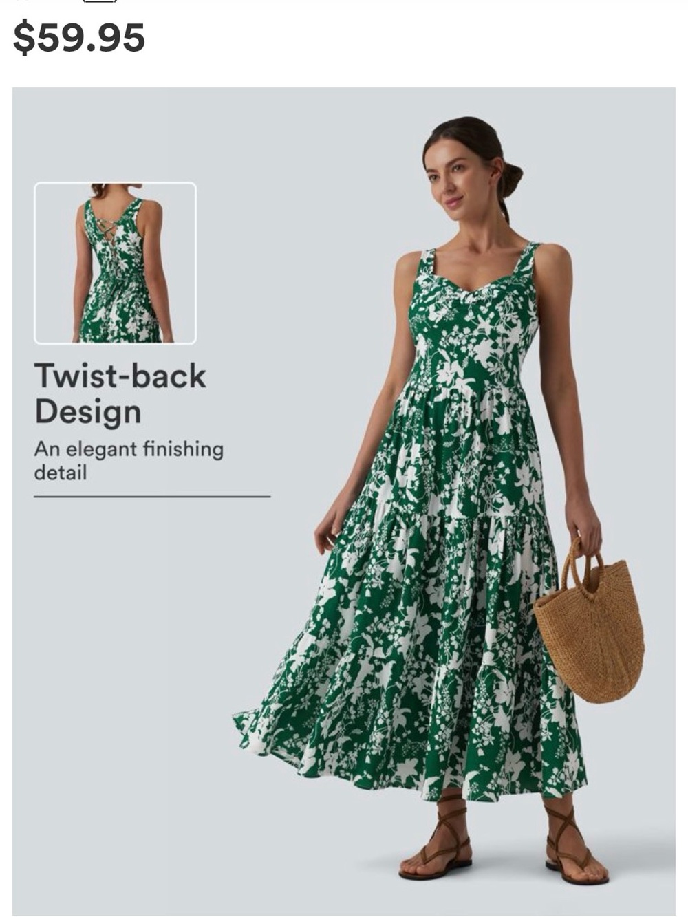 HALARA Green & White Floral Twist-Back Maxi Dress